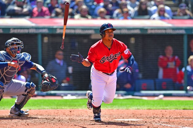 CLEVELAND, OHIO - MAY 05: Jose Ramirez #11 of the Cleveland Indians hits a single during the sixth inning against the Seattle Mariners at Progressive Field on May 05, 2019 in Cleveland, Ohio. (Photo by Jason Miller/Getty Images)