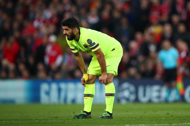 LIVERPOOL, ENGLAND - MAY 07:  Luis Suarez of Barcelona looks on during the UEFA Champions League Semi Final second leg match between Liverpool and Barcelona at Anfield on May 07, 2019 in Liverpool, England. (Photo by Clive Brunskill/Getty Images)