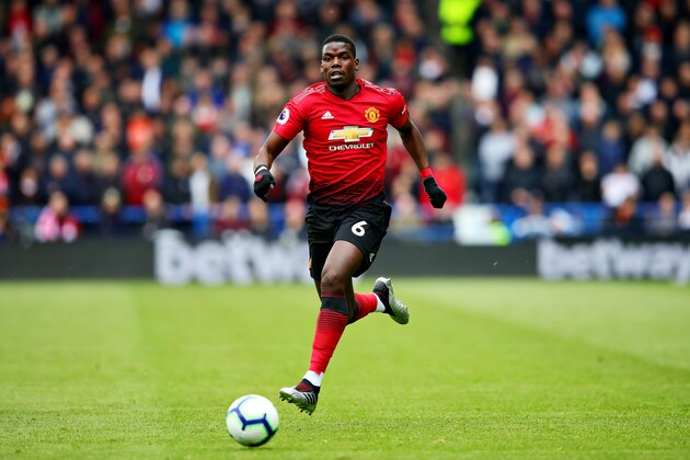 HUDDERSFIELD, ENGLAND - MAY 05: Paul Pogba of Manchester United in action during the Premier League match between Huddersfield Town and Manchester United at John Smith's Stadium on May 05, 2019 in Huddersfield, United Kingdom. (Photo by Chris Brunskill/Fantasista/Getty Images)