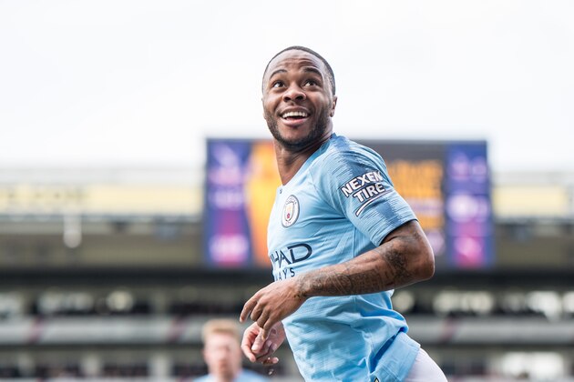 LONDON, ENGLAND - APRIL 14: Raheem Sterling of Manchester City celebrates after scoring their 1st goal during the Premier League match between Crystal Palace and Manchester City at Selhurst Park on April 14, 2019 in London, United Kingdom. (Photo by Sebastian Frej/MB Media/Getty Images)