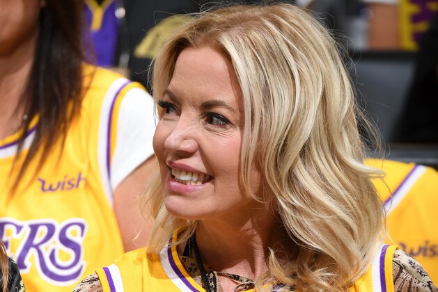 LOS ANGELES, CA - APRIL 4: President, Jeanie Buss of the Los Angeles Lakers is seen during the game against the Golden State Warriors on April 4, 2019 at STAPLES Center in Los Angeles, California. NOTE TO USER: User expressly acknowledges and agrees that, by downloading and/or using this Photograph, user is consenting to the terms and conditions of the Getty Images License Agreement. Mandatory Copyright Notice: Copyright 2019 NBAE (Photo by Andrew D. Bernstein/NBAE via Getty Images)