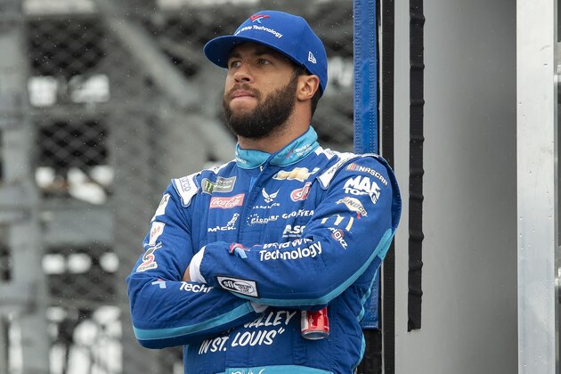 NASCAR auto racing driver Bubba Wallace is shown before a Cup series auto race Sunday, May 5, 2019, at Dover International Speedway in Dover, Del. (AP Photo/Jason Minto)