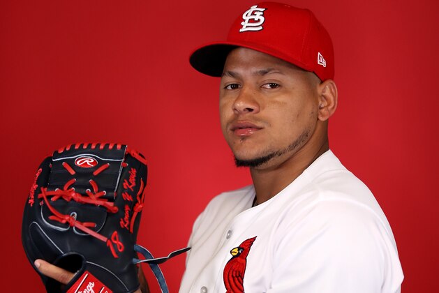 JUPITER, FLORIDA - FEBRUARY 21: Carlos Martinez #18 of the St. Louis Cardinals poses for a photo during photo days at Roger Dean Stadium on February 21, 2019 in Jupiter, Florida. (Photo by Rob Carr/Getty Images)
