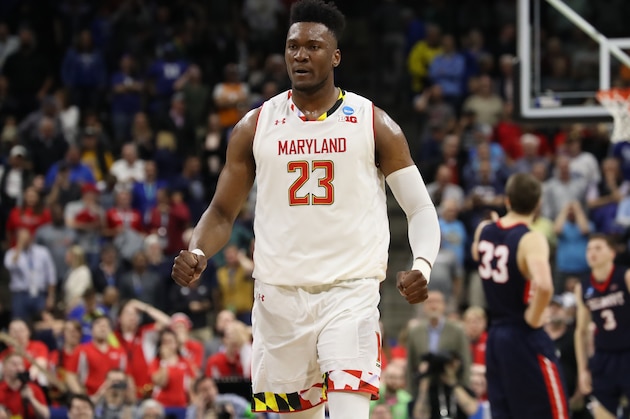 JACKSONVILLE, FLORIDA - MARCH 21:  Bruno Fernando #23 of the Maryland Terrapins reacts against the Belmont Bruins during the first round of the 2019 NCAA Men's Basketball Tournament at VyStar Jacksonville Veterans Memorial Arena on March 21, 2019 in Jacksonville, Florida. (Photo by Sam Greenwood/Getty Images)