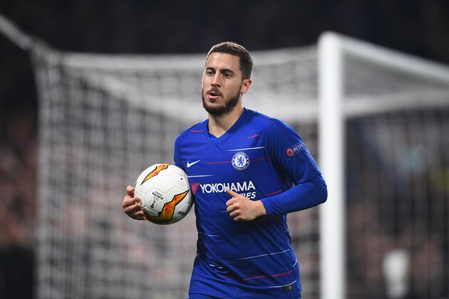 LONDON, ENGLAND - MAY 09: Eden Hazard of Chelsea in action during the UEFA Europa League Semi Final Second Leg match between Chelsea and Eintracht Frankfurt at Stamford Bridge on May 09, 2019 in London, England. (Photo by Clive Mason/Getty Images)