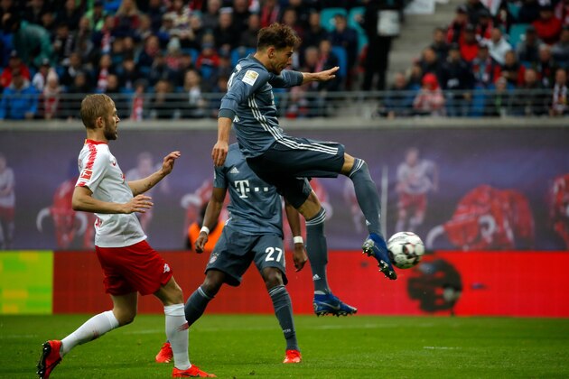Bayern Munich's German midfielder Leon Goretzka kicks the ball to score a goal that was disallowed afterwards during the German first division Bundesliga football match RB Leipzig vs FC Bayern Munich in Leipzig, eastern Germany on May 11, 2019. (Photo by Odd ANDERSEN / AFP) / RESTRICTIONS: DFL REGULATIONS PROHIBIT ANY USE OF PHOTOGRAPHS AS IMAGE SEQUENCES AND/OR QUASI-VIDEO        (Photo credit should read ODD ANDERSEN/AFP/Getty Images)