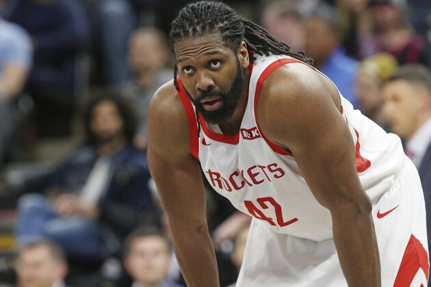 Houston Rockets' Nene plays against the Minnesota Timberwolves in an NBA basketball game Wednesday, Feb. 13, 2019, in Minneapolis. (AP Photo/Jim Mone)