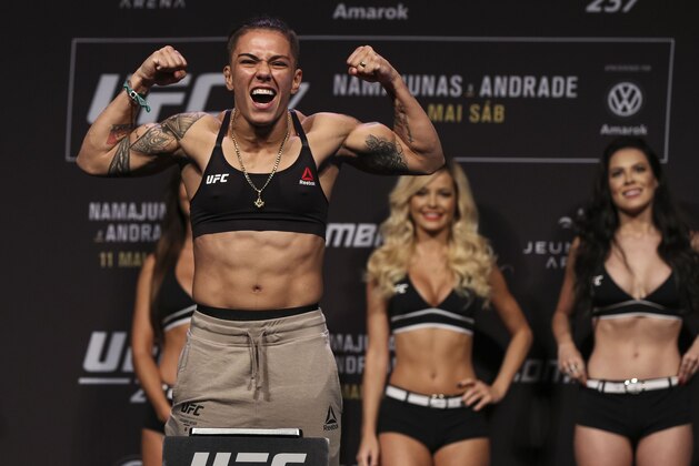 RIO DE JANEIRO, BRAZIL - MAY 10: Jessica Andrade of Brazil poses on the scale during the UFC 237 weigh-in at Jeunesse Arena on May 10, 2019 in Rio de Janeiro, Brazil. (Photo by Buda Mendes/Zuffa LLC/Zuffa LLC via Getty Images)