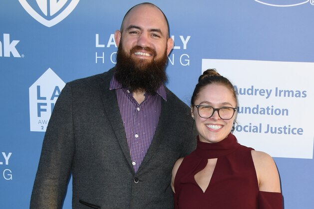 WEST HOLLYWOOD, CALIFORNIA - APRIL 25:  Travis Browne and Ronda Rousey attends LA Family Housing Annual LAFH Awards And Fundraiser Celebration at The Lot on April 25, 2019 in West Hollywood, California. (Photo by Jon Kopaloff/Getty Images,)