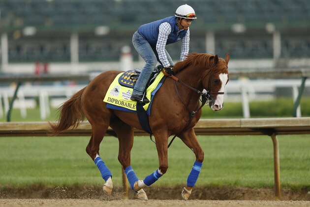 LOUISVILLE, KENTUCKY - MAY 02:  Improbable trains on the track during morning workouts in preparation for the 145th running of the Kentucky Derby at Churchill Downs on May 2, 2019 in Louisville, Kentucky. (Photo by Michael Reaves/Getty Images)