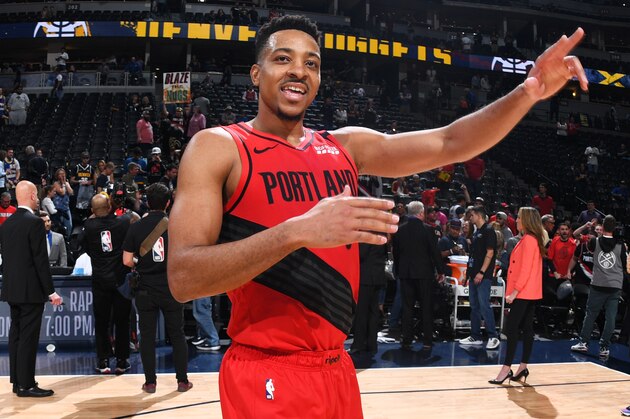 DENVER, CO - MAY 12:  CJ McCollum #3 of the Portland Trail Blazers exits the court after winning Game Seven of the Western Conference Semi-Finals of the 2019 NBA Playoffs against the Denver Nuggets on May 12, 2019 at the Pepsi Center in Denver, Colorado. NOTE TO USER: User expressly acknowledges and agrees that, by downloading and/or using this Photograph, user is consenting to the terms and conditions of the Getty Images License Agreement. Mandatory Copyright Notice: Copyright 2019 NBAE (Photo by Garrett Ellwood/NBAE via Getty Images)