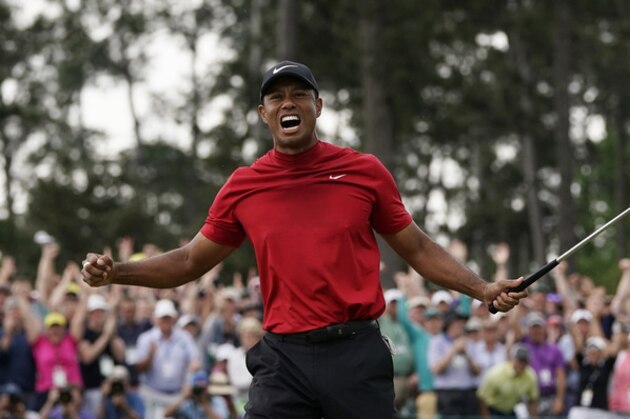 Tiger Woods reacts as he wins the Masters golf tournament Sunday, April 14, 2019, in Augusta, Ga. (AP Photo/David J. Phillip)
