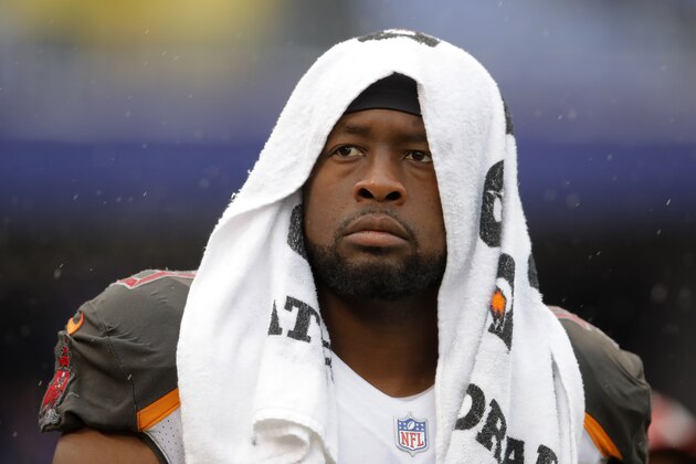 Tampa Bay Buccaneers defensive tackle Gerald McCoy walks on the field before an NFL football game against the Baltimore Ravens, Sunday, Dec. 16, 2018, in Baltimore. (AP Photo/Carolyn Kaster)