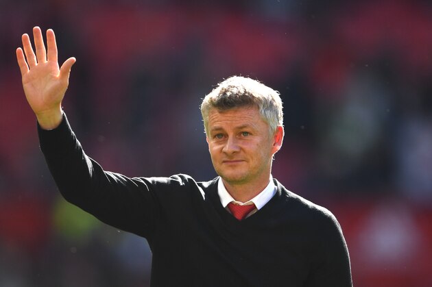 MANCHESTER, ENGLAND - MAY 12:  United manager Ole Gunnar Solskjaer waves to the crowd after the Premier League match between Manchester United and Cardiff City at Old Trafford on May 12, 2019 in Manchester, United Kingdom. (Photo by Stu Forster/Getty Images)
