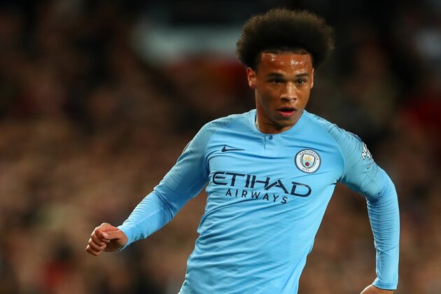 MANCHESTER, ENGLAND - APRIL 24:  Leroy Sane of Manchester City during the Premier League match between Manchester United and Manchester City at Old Trafford on April 24, 2019 in Manchester, United Kingdom. (Photo by Robbie Jay Barratt - AMA/Getty Images)