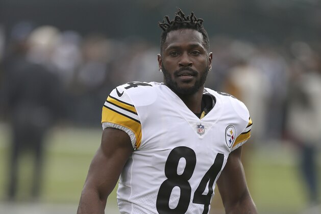 Antonio Brown of the Pittsburgh Steelers appears on the field during the Oakland Raiders 24-21 win over the Steelers on Sunday, December 9, 2018 at the Oakland–Alameda County Coliseum in Oakland, CA.