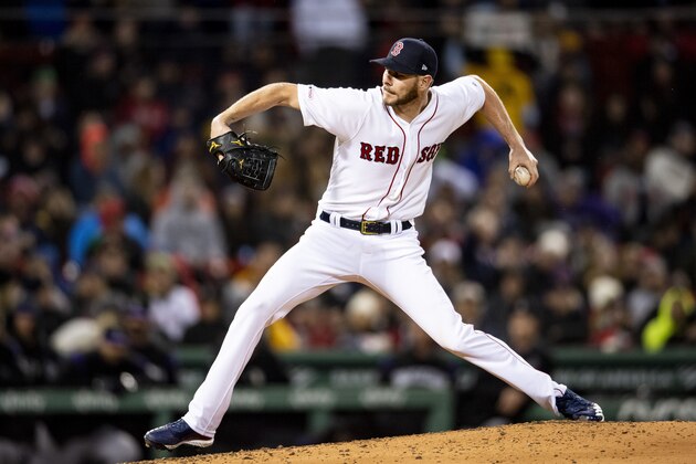 BOSTON, MA - MAY 14: Chris Sale #41 of the Boston Red Sox delivers as he strikes out his seventeenth batter during the seventh inning of a game against the Colorado Rockies on May 14, 2019 at Fenway Park in Boston, Massachusetts. (Photo by Billie Weiss/Boston Red Sox/Getty Images)