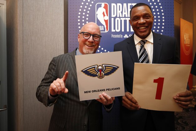 CHICAGO, IL - MAY 14:Executive vice president of basketball operations David Griffin and head coach Alvin Gentry pose for a photo after the team was awarded the number one overall pick  at the 2019 NBA Draft Lottery on May 14, 2019 at the Chicago Hilton in Chicago, Illinois. NOTE TO USER: User expressly acknowledges and agrees that, by downloading and/or using this photograph, user is consenting to the terms and conditions of the Getty Images License Agreement. Mandatory Copyright Notice: Copyright 2019 NBAE (Photo by Jeff Haynes/NBAE via Getty Images)