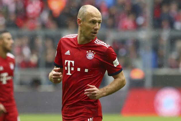 Bayern's Arjen Robben looks on during the German Bundesliga soccer match between FC Bayern Munich and Hannover 96 in Munich, Germany, Saturday, May 4, 2019. (AP Photo/Matthias Schrader)