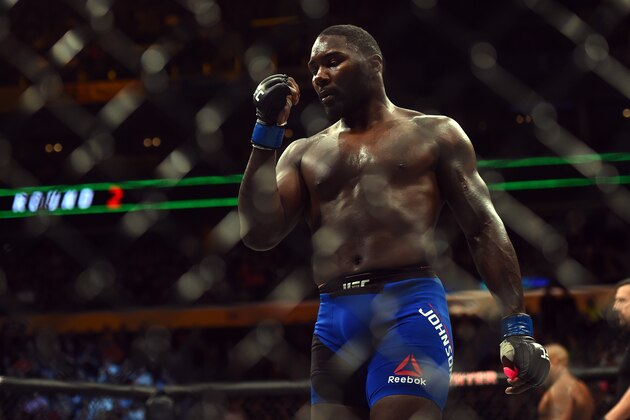 BUFFALO, NY - APRIL 08:  Anthony Johnson walks back to his corner after the first round against Daniel Cormier in their UFC light heavyweight championship bout during the UFC 210 event at the KeyBank Center on April 8, 2017 in Buffalo, New York. (Photo by Jeff Bottari/Zuffa LLC/Zuffa LLC via Getty Images)