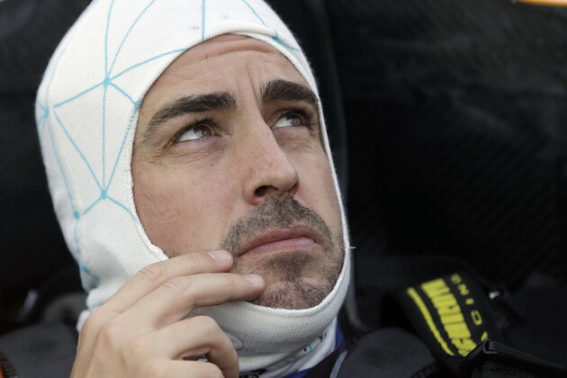 Fernando Alonso, of Spain, sits in his car during practice for the Indianapolis 500 IndyCar auto race at Indianapolis Motor Speedway, Tuesday, May 14, 2019 in Indianapolis. (AP Photo/Darron Cummings)