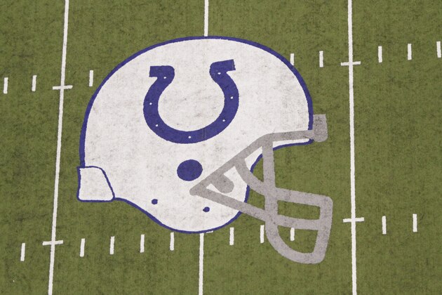 The Indianapolis Colts helmet on the field during the AFC Championship NFL football game against the New York Jets, Sunday, Jan. 24, 2010, in Indianapolis. (AP Photo/AJ Mast)