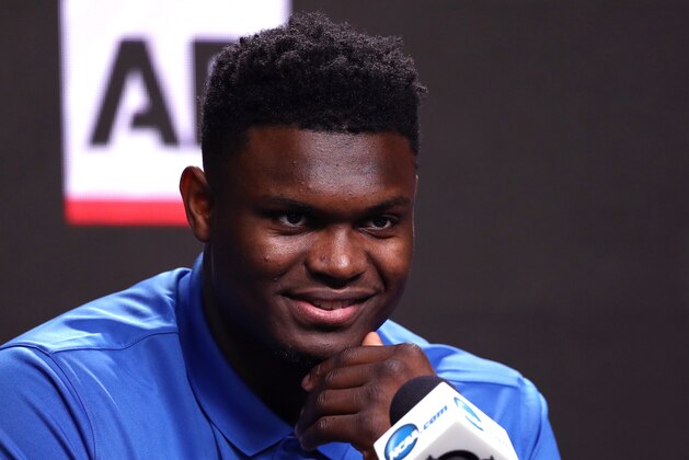MINNEAPOLIS, MINNESOTA - APRIL 05: Zion Williamson of the Duke Blue Devils speaks during a press conference after being awarded the AP Player of the Year award prior to the 2019 NCAA men's Final Four at U.S. Bank Stadium on April 5, 2019 in Minneapolis, Minnesota. (Photo by Mike Lawrie/Getty Images)