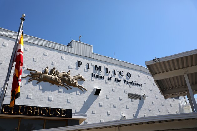 BALTIMORE, MARYLAND - MAY 15: A general view of the outside of Pimlico Race Course, home of the Preakness Stakes, is shown before Preakness Stakes on May 15, 2019 in Baltimore, Maryland. (Photo by Rob Carr/Getty Images)