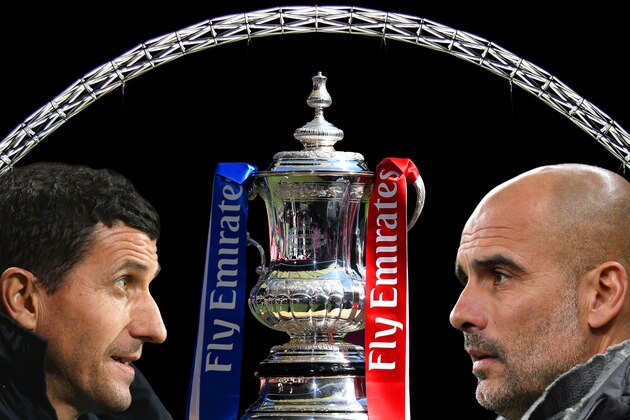 FILE PHOTO (EDITORS NOTE: COMPOSITE OF IMAGES - Image numbers 73035843,960100528,1076550544,1141519827) In this composite image a comparison has been made between Javi Gracia, Manager of Watford (L) and Josep Guardiola, Manager of Manchester City. Manchester City and Watford meet in the Emirates FA Cup Final at Wembley Stadium on May 18, 2019 in London,United Kingdom.  ***LEFT IMAGE*** BOURNEMOUTH, ENGLAND - JANUARY 02: Javi Gracia, Manager of Watford looks on prior to the Premier League match between AFC Bournemouth and Watford FC at Vitality Stadium on January 2, 2019 in Bournemouth, United Kingdom. (Photo by Dan Mullan/Getty Images) ***RIGHT IMAGE*** LONDON, ENGLAND - APRIL 09: Josep Guardiola, Manager of Manchester City looks on prior to the UEFA Champions League Quarter Final first leg match between Tottenham Hotspur and Manchester City at Tottenham Hotspur Stadium on April 09, 2019 in London, England. (Photo by Dan Mullan/Getty Images)