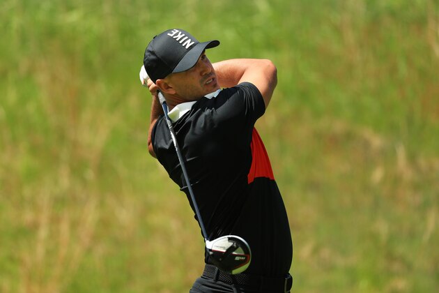 FARMINGDALE, NEW YORK - MAY 16: Brooks Koepka of the United States plays his shot from the fourth tee during the first round of the 2019 PGA Championship at the Bethpage Black course on May 16, 2019 in Farmingdale, New York. (Photo by Mike Ehrmann/Getty Images)