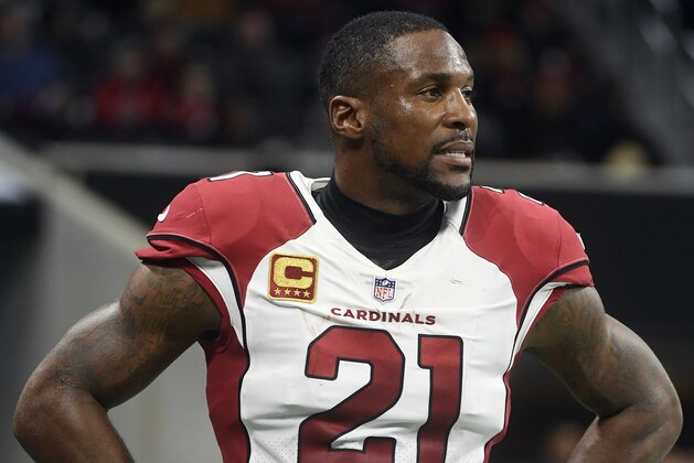 Arizona Cardinals cornerback Patrick Peterson (21) is shown on the sideline during the first half of an NFL football game against the Atlanta Falcons, Sunday, Dec. 16, 2018, in Atlanta. (AP Photo/John Amis)