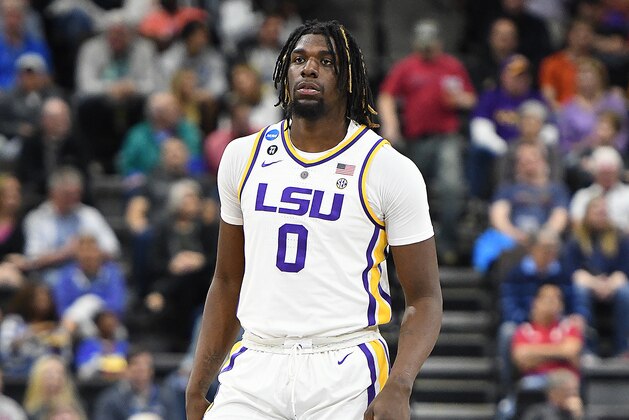 JACKSONVILLE, FL - MARCH 23: Naz Reid #0 of the LSU Tigers looks on during the Second Round of the NCAA Basketball Tournament against the Maryland Terrapins at the VyStar Veterans Memorial Arena on March 23 2019 in Jacksonville, Florida. (Photo by Mitchell Layton/Getty Images)