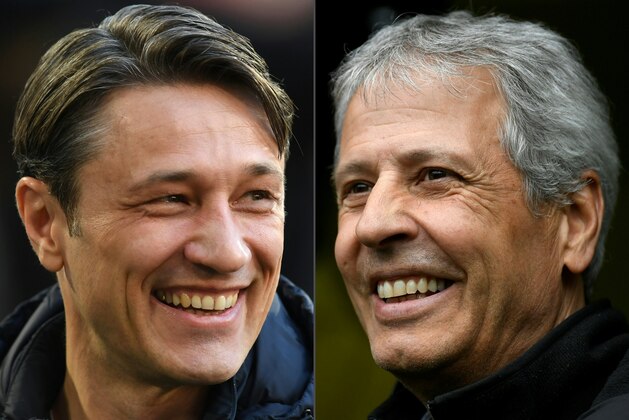 (COMBO) This combination of file pictures created on May 17, 2019 shows Bayern Munich's Croatian headcoach Niko Kovac (L, April 6, 2019 in Munich) and Borussia Dortmund's Swiss coach Lucien Favre (May 11, 2019 in Dortmund). - Bayern Munich coach Niko Kovac and his Borussia Dortmund counterpart Lucien Favre both face a trip down memory lane on Saturday, May 18, 2019, as the Bundesliga braces itself for the most nail-biting season finale in years. (Photos by Christof STACHE and INA FASSBENDER / AFP)        (Photo credit should read CHRISTOF STACHE,INA FASSBENDER/AFP/Getty Images)