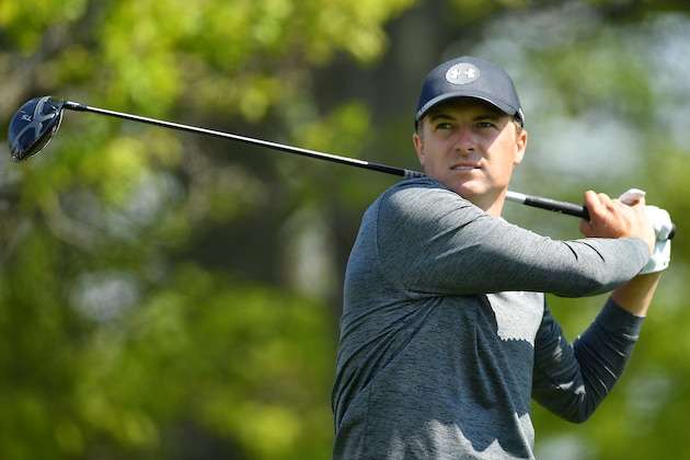 FARMINGDALE, NEW YORK - MAY 17: Jordan Spieth of the United States plays a shot from the 18th tee during the second round of the 2019 PGA Championship at the Bethpage Black course on May 17, 2019 in Farmingdale, New York. (Photo by Stuart Franklin/Getty Images)