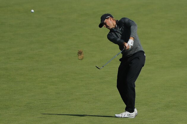Jordan Spieth hits off the 16th fairway during the second round of the PGA Championship golf tournament, Friday, May 17, 2019, at Bethpage Black in Farmingdale, N.Y. (AP Photo/Andres Kudacki)