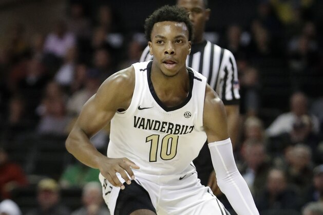 Vanderbilt guard Darius Garland plays against Alcorn State in the first half of an NCAA college basketball game Friday, Nov. 16, 2018, in Nashville, Tenn. (AP Photo/Mark Humphrey)