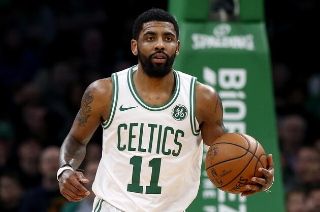 Boston Celtics' Kyrie Irving during the second quarter of an NBA basketball game against the Indiana Pacers Friday, March 29, 2019, in Boston. (AP Photo/Winslow Townson)