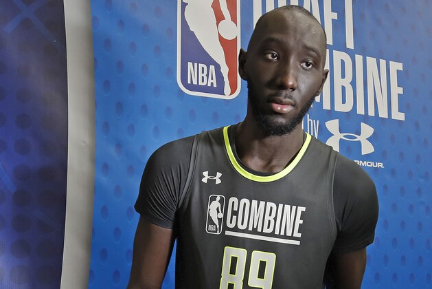 CHICAGO, IL - MAY 16: Tacko Fall #89 looks on during Day One of the 2019 NBA Draft Combine on May 16, 2019 at the Quest MultiSport Complex in Chicago, Illinois. NOTE TO USER: User expressly acknowledges and agrees that, by downloading and/or using this photograph, user is consenting to the terms and conditions of Getty Images License Agreement. Mandatory Copyright Notice: Copyright 2019 NBAE (Photo by Jeff Haynes/NBAE via Getty Images)