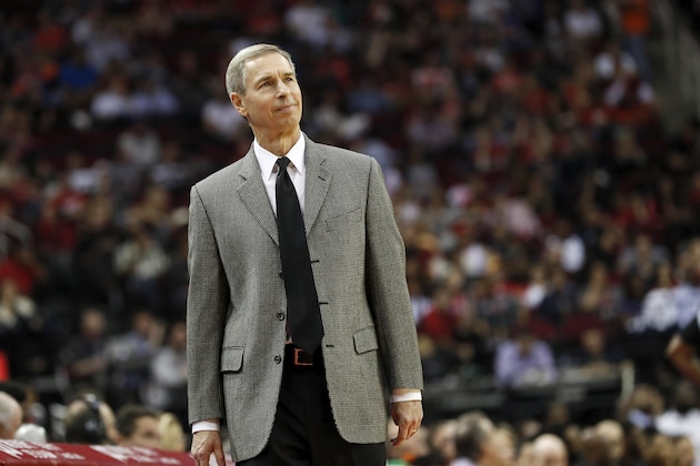 HOUSTON, TX - APRIL 05:  Assistant coach Jeff Bzdelik fills in for Mike D'Antoni who is out with an illness during the game against the New York Knicks at Toyota Center on April 5, 2019 in Houston, Texas.  NOTE TO USER: User expressly acknowledges and agrees that, by downloading and or using this photograph, User is consenting to the terms and conditions of the Getty Images License Agreement.  (Photo by Tim Warner/Getty Images)
