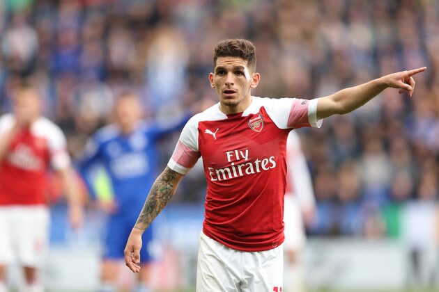 LEICESTER, ENGLAND - APRIL 28: Lucas Torreira of Arsenal during the Premier League match between Leicester City and Arsenal FC at The King Power Stadium on April 28, 2019 in Leicester, United Kingdom. (Photo by James Williamson - AMA/Getty Images)