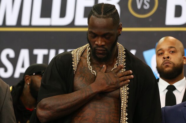 NEW YORK, NY - MAY 17: Deontay Wilder  looks on during his official weigh-in against Dominic Breazeale at LIU Athletic Center on May 17, 2019 in the Brooklyn borough of New York City. (Photo by Mike Stobe/Getty Images)