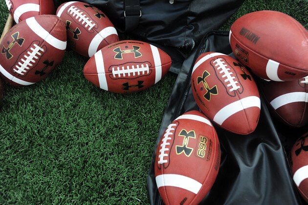 COLLEGE PARK, MD - OCTOBER 20: A bag of footballs on the sideline during the game between the Maryland Terrapins and the North Carolina State Wolfpack at Byrd Stadium on October 20, 2012 in College Park, Maryland. (Photo by G Fiume/Maryland Terrapins/Getty Images)