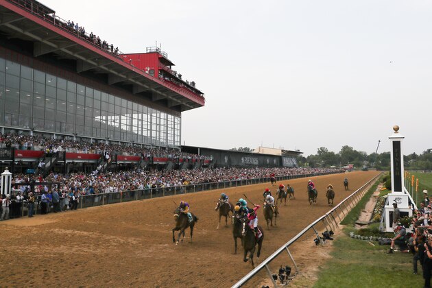BALTIMORE, MARYLAND - MAY 18: Jockey Tyler Gaffalione celebrates after crossing the finish line on War of Will #8 to win the 144th Running of the Preakness Stakes at Pimlico Race Course on May 18, 2019 in Baltimore, Maryland. (Photo by Rob Carr/Getty Images)