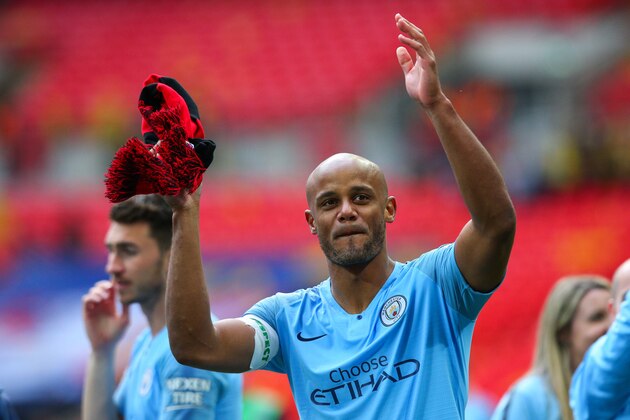 LONDON, ENGLAND - MAY 18:  Vincent Kompany of Manchester City acknowledges the fans after the FA Cup Final match between Manchester City and Watford at Wembley Stadium on May 18, 2019 in London, England. (Photo by Craig Mercer/MB Media/Getty Images)