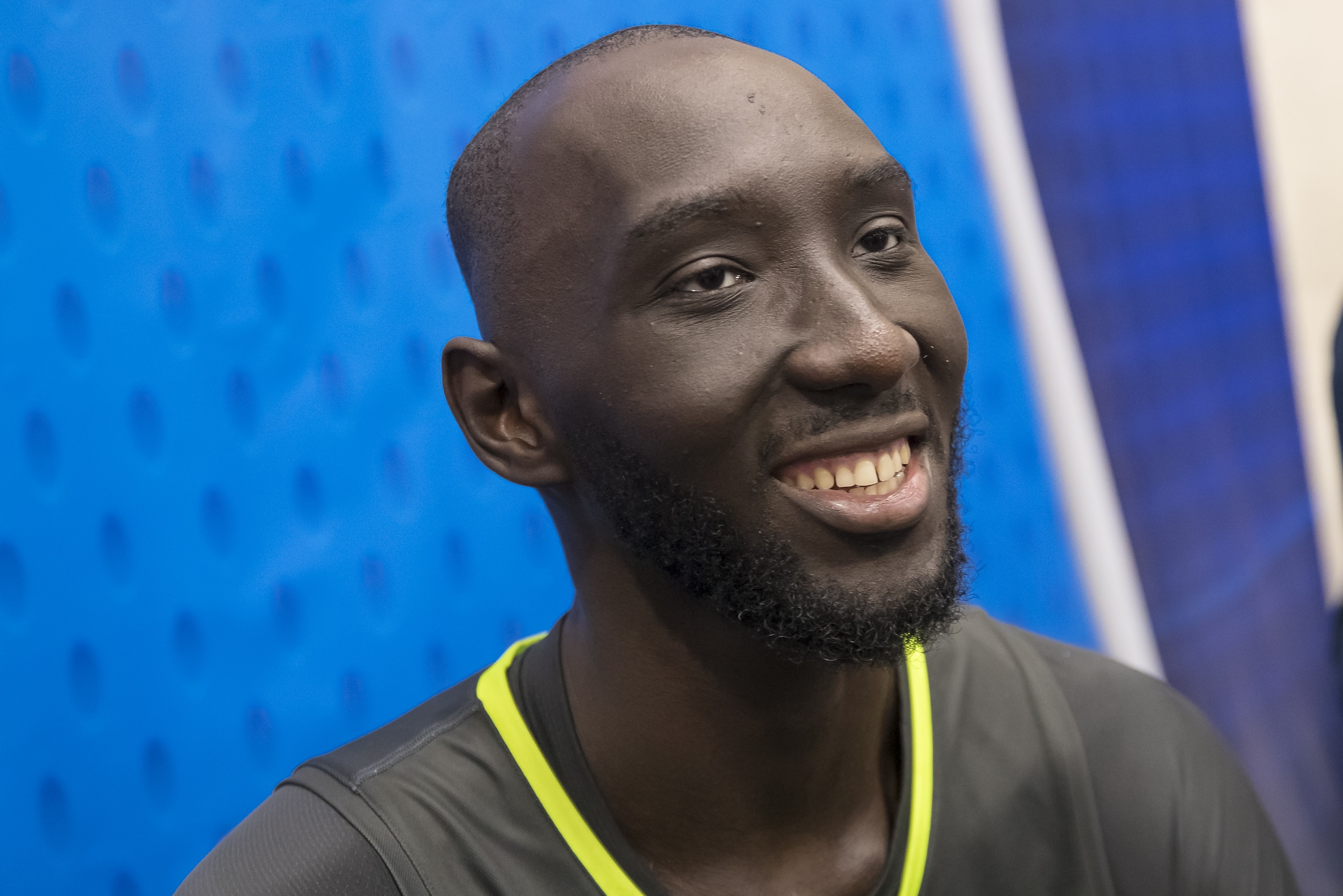 CHICAGO, IL - MAY 17: Tacko Fall of Central Florida speaks to the media during the 2019 NBA Combine at Quest MultiSport Complex on May 17, 2019 in Chicago, Illinois. NOTE TO USER: User expressly acknowledges and agrees that, by downloading and or using this photograph, User is consenting to the terms and conditions of the Getty Images License Agreement.(Photo by Michael Hickey/Getty Images)