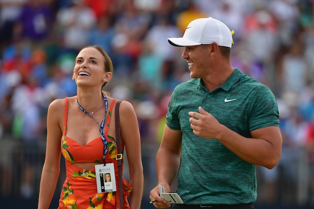 ST LOUIS, MO - AUGUST 12:  Brooks Koepka of the United States celebrates with his girlfriend, Jena Sims, after winning the 2018 PGA Championship with a score of -16 at Bellerive Country Club on August 12, 2018 in St Louis, Missouri.  (Photo by Stuart Franklin/Getty Images)