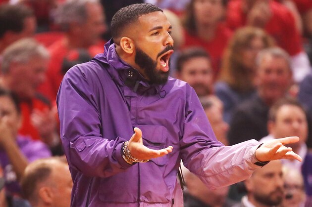 TORONTO, ONTARIO - MAY 19: Rapper Drake attends game three of the NBA Eastern Conference Finals between the Milwaukee Bucks and the Toronto Raptors at Scotiabank Arena on May 19, 2019 in Toronto, Canada. NOTE TO USER: User expressly acknowledges and agrees that, by downloading and or using this photograph, User is consenting to the terms and conditions of the Getty Images License Agreement. (Photo by Gregory Shamus/Getty Images)
