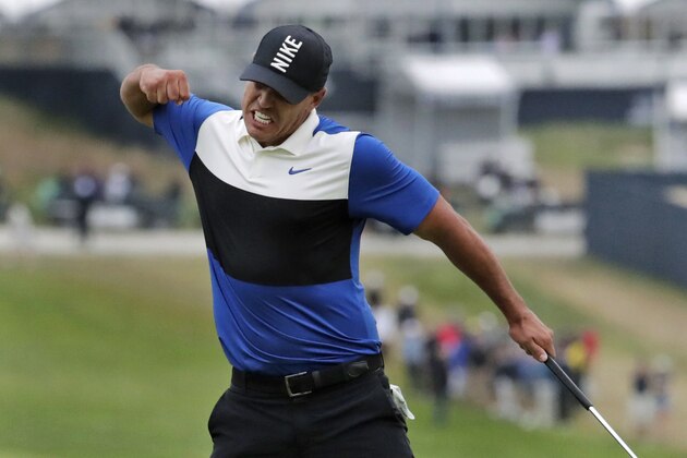 Brooks Koepka reacts after winning the PGA Championship golf tournament, Sunday, May 19, 2019, at Bethpage Black in Farmingdale, N.Y. (AP Photo/Julio Cortez)