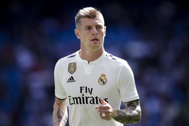 MADRID, SPAIN - MAY 5: Toni Kroos of Real Madrid during the La Liga Santander  match between Real Madrid v Villarreal at the Santiago Bernabeu on May 5, 2019 in Madrid Spain (Photo by David S. Bustamante/Soccrates/Getty Images)