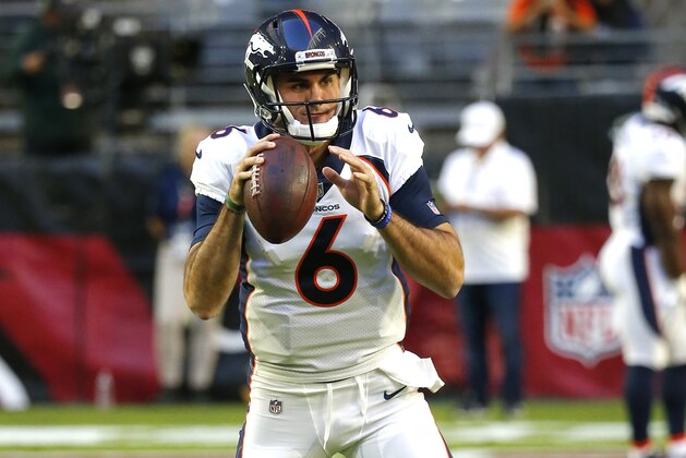 Denver Broncos quarterback Chad Kelly (6) during an NFL football game against the Arizona Cardinals, Thursday, Oct. 18, 2018, in Glendale, Ariz. (AP Photo/Rick Scuteri)